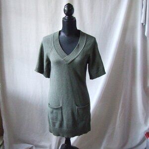 Banana Republic dress green sweater angora fur v-neck knee length preppy cozy XS